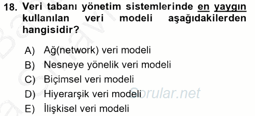 Sağlık Kurumlarında Bilgi Sistemleri 2016 - 2017 Ara Sınavı 18.Soru