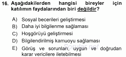 Yerel Yönetimler 2015 - 2016 Dönem Sonu Sınavı 16.Soru