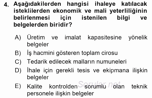 Yerel Yönetimler 2015 - 2016 Dönem Sonu Sınavı 4.Soru