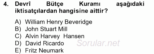 Devlet Bütçesi 2013 - 2014 Tek Ders Sınavı 4.Soru