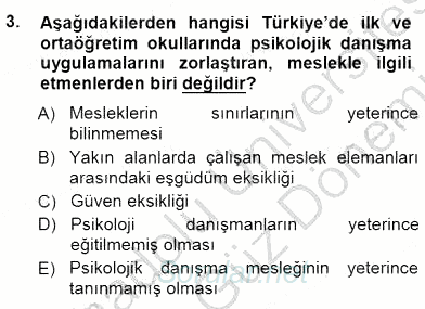 Rehberlik 2012 - 2013 Dönem Sonu Sınavı 3.Soru