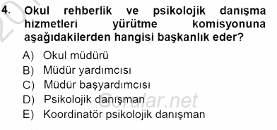 Rehberlik 2012 - 2013 Dönem Sonu Sınavı 4.Soru