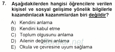 Rehberlik 2012 - 2013 Dönem Sonu Sınavı 7.Soru