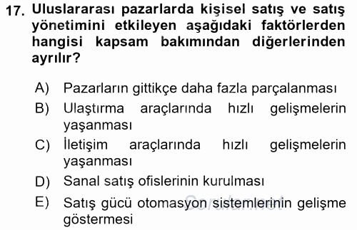 Küresel Pazarlama 2017 - 2018 Dönem Sonu Sınavı 17.Soru