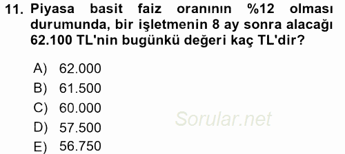 Finansal Yönetim 1 2017 - 2018 Ara Sınavı 11.Soru