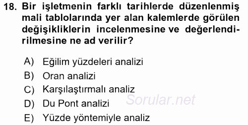 Finansal Yönetim 1 2017 - 2018 Ara Sınavı 18.Soru