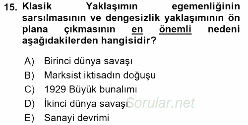 İktisadi Düşünceler Tarihi 2015 - 2016 Dönem Sonu Sınavı 15.Soru