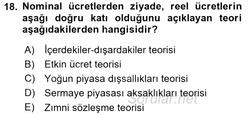 İktisadi Düşünceler Tarihi 2015 - 2016 Dönem Sonu Sınavı 18.Soru