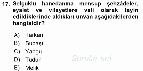 Türkiye Selçuklu Tarihi 2016 - 2017 Ara Sınavı 17.Soru