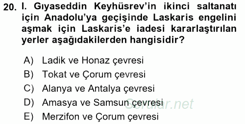 Türkiye Selçuklu Tarihi 2016 - 2017 Ara Sınavı 20.Soru