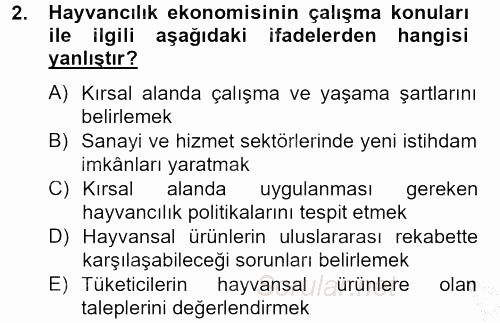 Hayvancılık Ekonomisi 2012 - 2013 Dönem Sonu Sınavı 2.Soru