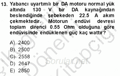 Elektrik Makinaları 2014 - 2015 Dönem Sonu Sınavı 13.Soru