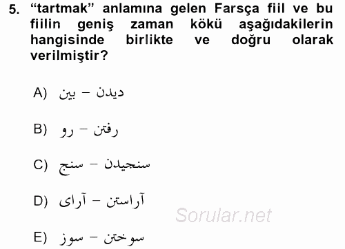 Osmanlı Türkçesi Grameri 2 2017 - 2018 Ara Sınavı 5.Soru