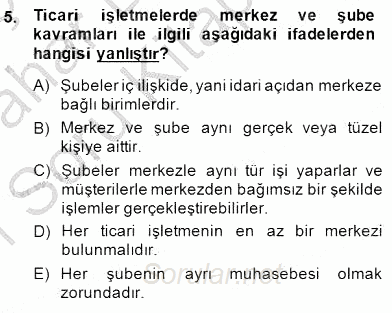 İşletme Hukuku 2014 - 2015 Ara Sınavı 5.Soru
