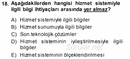 Hizmet Tasarımı 2013 - 2014 Tek Ders Sınavı 18.Soru