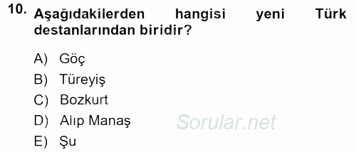 Halk Edebiyatına Giriş 1 2013 - 2014 Dönem Sonu Sınavı 10.Soru