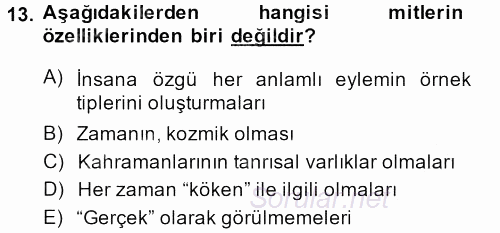 Halk Edebiyatına Giriş 1 2013 - 2014 Dönem Sonu Sınavı 13.Soru