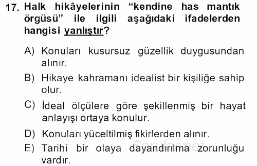 Halk Edebiyatına Giriş 1 2013 - 2014 Dönem Sonu Sınavı 17.Soru