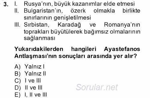 Siyasi Tarih 2014 - 2015 Dönem Sonu Sınavı 3.Soru