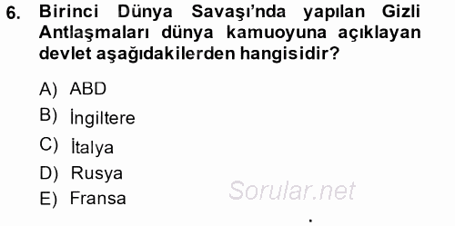 Siyasi Tarih 2014 - 2015 Dönem Sonu Sınavı 6.Soru