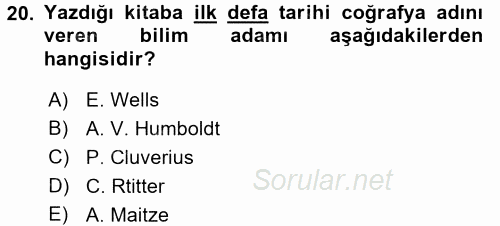 Tarihi Coğrafya 2017 - 2018 Dönem Sonu Sınavı 20.Soru