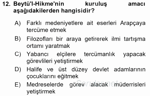 İslam Tarihi ve Medeniyeti 2 2016 - 2017 Dönem Sonu Sınavı 12.Soru