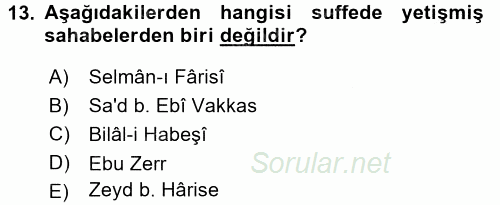 İslam Tarihi ve Medeniyeti 2 2016 - 2017 Dönem Sonu Sınavı 13.Soru