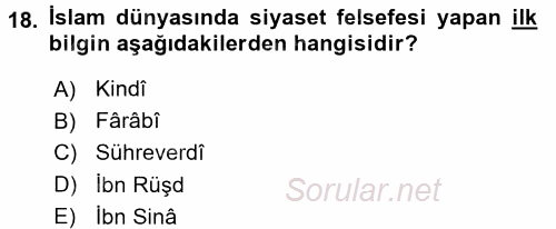 İslam Tarihi ve Medeniyeti 2 2016 - 2017 Dönem Sonu Sınavı 18.Soru
