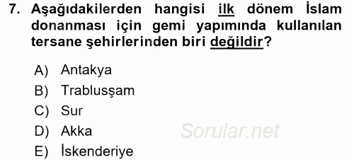 İslam Tarihi ve Medeniyeti 2 2016 - 2017 Dönem Sonu Sınavı 7.Soru