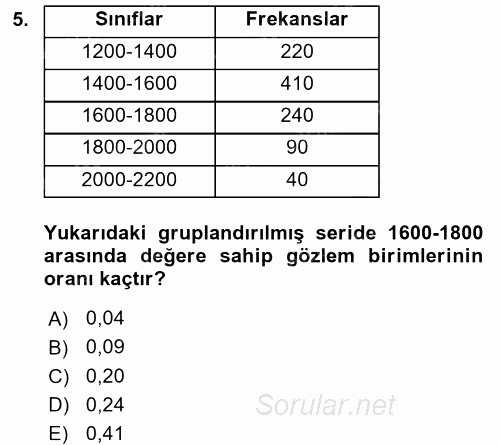 İstatistik 2017 - 2018 Ara Sınavı 5.Soru