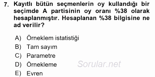 İstatistik 2017 - 2018 Ara Sınavı 7.Soru