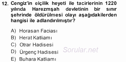 Orta Çağ ve Yeni Çağ Türk Devletleri Tarihi 2013 - 2014 Ara Sınavı 12.Soru