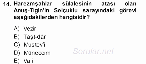 Orta Çağ ve Yeni Çağ Türk Devletleri Tarihi 2013 - 2014 Ara Sınavı 14.Soru