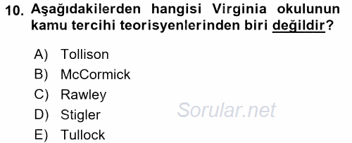 Sanayi Ekonomisi 2016 - 2017 Dönem Sonu Sınavı 10.Soru