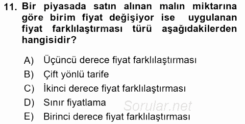 Sanayi Ekonomisi 2016 - 2017 Dönem Sonu Sınavı 11.Soru