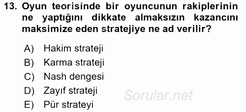 Sanayi Ekonomisi 2016 - 2017 Dönem Sonu Sınavı 13.Soru