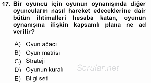 Sanayi Ekonomisi 2016 - 2017 Dönem Sonu Sınavı 17.Soru