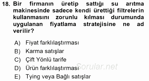 Sanayi Ekonomisi 2016 - 2017 Dönem Sonu Sınavı 18.Soru