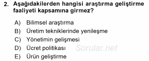 Sanayi Ekonomisi 2016 - 2017 Dönem Sonu Sınavı 2.Soru