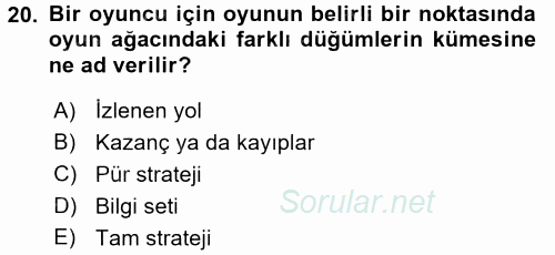 Sanayi Ekonomisi 2016 - 2017 Dönem Sonu Sınavı 20.Soru