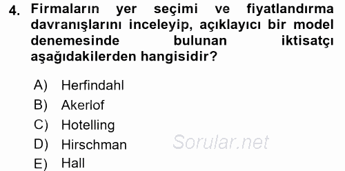 Sanayi Ekonomisi 2016 - 2017 Dönem Sonu Sınavı 4.Soru