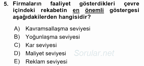 Sanayi Ekonomisi 2016 - 2017 Dönem Sonu Sınavı 5.Soru