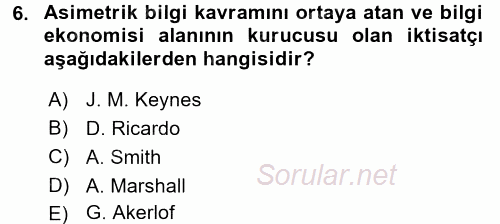 Sanayi Ekonomisi 2016 - 2017 Dönem Sonu Sınavı 6.Soru