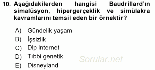 İletişim Kuramları 2017 - 2018 Dönem Sonu Sınavı 10.Soru