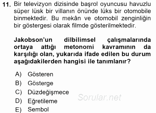 İletişim Kuramları 2017 - 2018 Dönem Sonu Sınavı 11.Soru