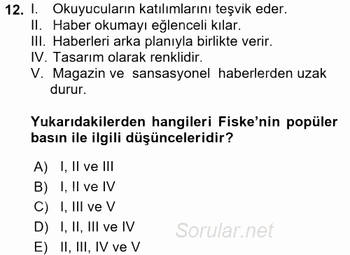 İletişim Kuramları 2017 - 2018 Dönem Sonu Sınavı 12.Soru