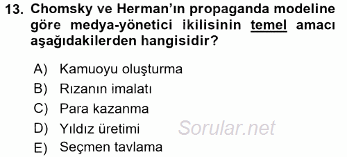 İletişim Kuramları 2017 - 2018 Dönem Sonu Sınavı 13.Soru