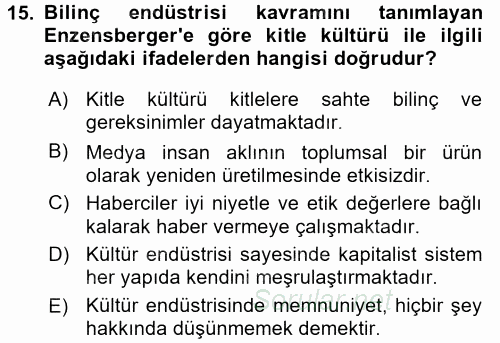 İletişim Kuramları 2017 - 2018 Dönem Sonu Sınavı 15.Soru