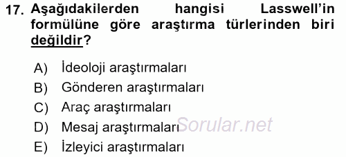 İletişim Kuramları 2017 - 2018 Dönem Sonu Sınavı 17.Soru