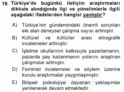 İletişim Kuramları 2017 - 2018 Dönem Sonu Sınavı 19.Soru